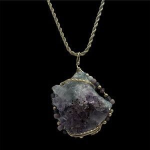 Artisan Wire Wrapped Amethyst Druzy Pendant Necklace